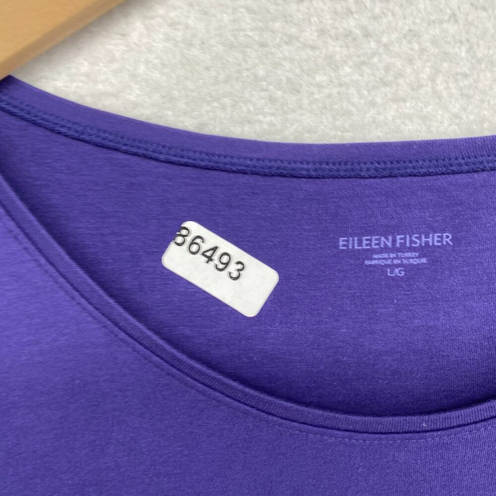 EILEEN FISHER Top L Organic Cotton Interlock Jersey Scoop Neck 3/4 Sleeve Purple - Picture 10 of 10